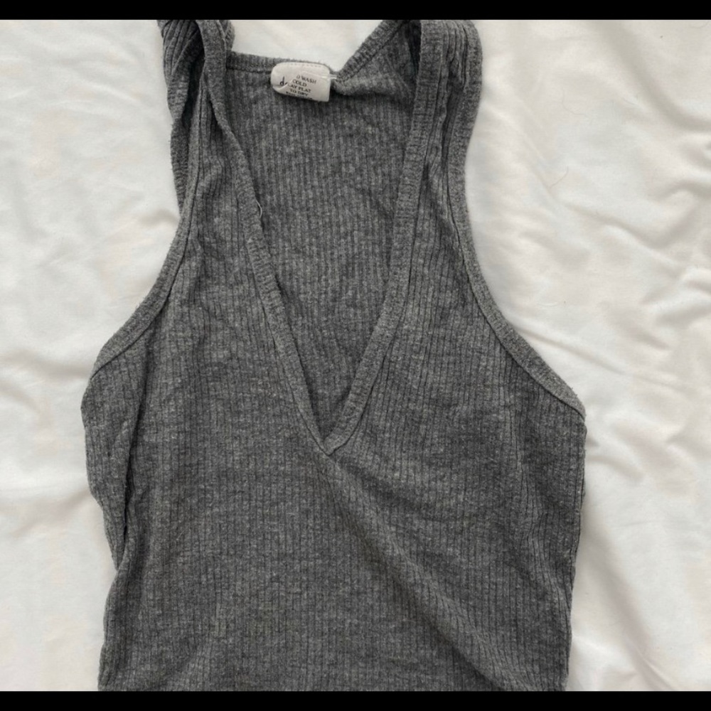 grey plunging neckline top